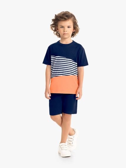 Conjunto Infantil Menino Camiseta   Bermuda Milon Azul Marinho - Marca Milon