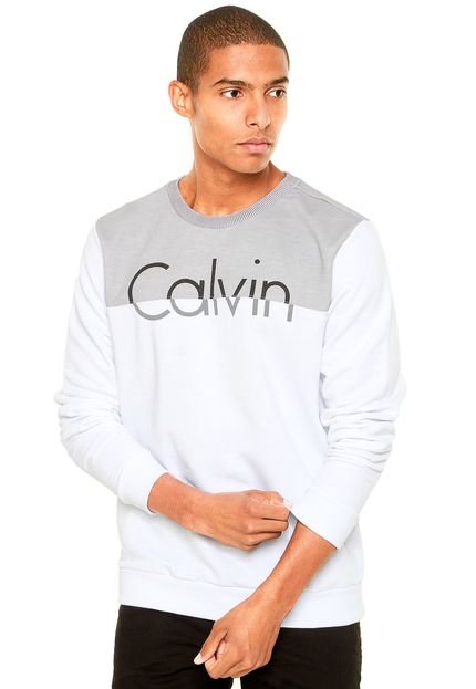 Moletom Fechado Calvin Klein Jeans Recortes Branco/Cinza - Marca Calvin Klein Jeans