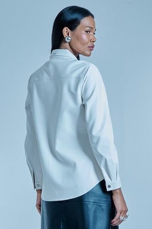 Camisa Feminina Couro Pu Detalhe Bolsos Smk Off White
