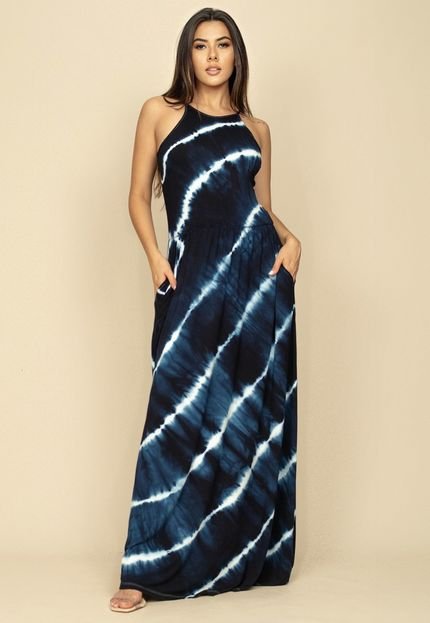 Vestido Longo Jennifer Malha Trapézio com Bolso Tie Dye Azul Ocean - Marca Amazonia Vital