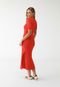 Vestido Canelado Colcci Midi Fenda Lateral Vermelho - Marca Colcci