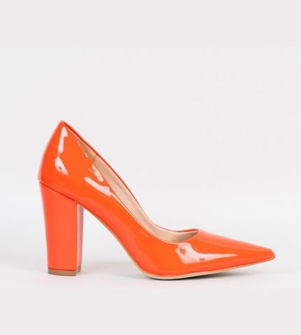 Scarpin Salto Bloco 10cm Verniz Coral CBK  Laranja - Marca CHIBINSKI