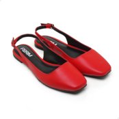 Sapatilha Slingback Feminina Rasteira Bico Quadrado Confort  Vermelho - Marca Florim Brasil Oficial