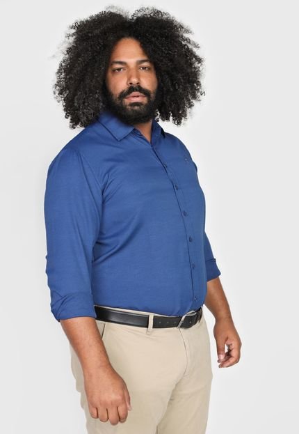 Camisa Plus Size Delkor Reta Bordado Azul - Marca Delkor