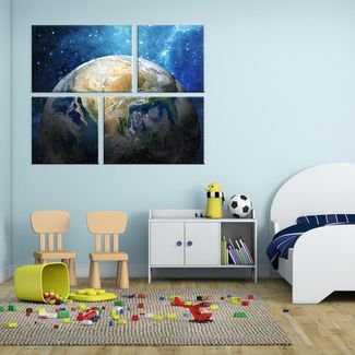 Conjunto de 4 Telas Decorativas em Canvas 83x103 Terra Multicolorido