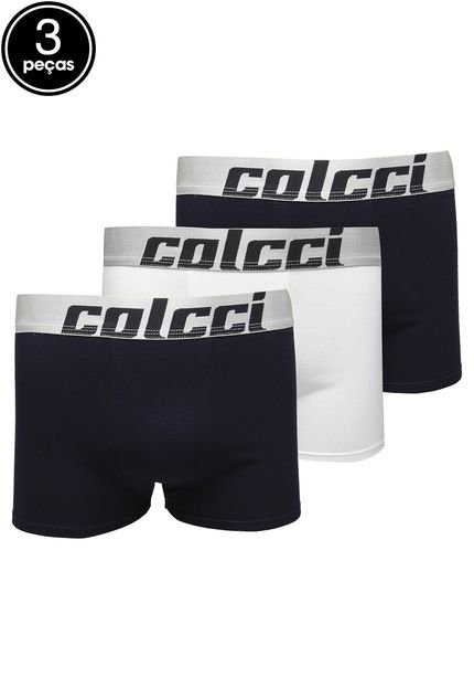 Kit 3pçs Cueca Colcci Logo Boxer Azul-marinho/Branca - Marca Colcci