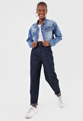 Jaqueta Cropped Jeans dimy Destroyed Azul