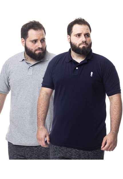 Kit 2 Camisas Polo Plus Size - Cinza e Marinho - Marca Polo Marine