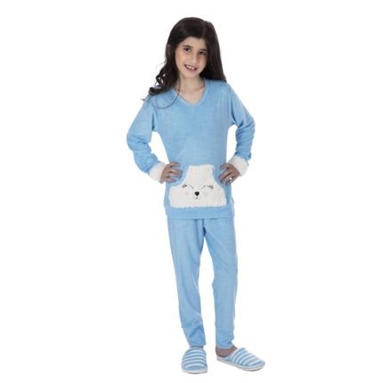 Pijama Plush Infantil De Menina Inverno Com Bolso Kanguru  - Marca Victory
