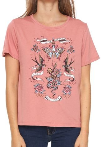 Camiseta Colcci Estampada Rosa