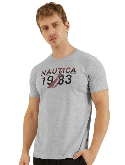Camiseta Nautica Masculina Duo Color 1983 Logo Cinza Mescla - Marca Nautica