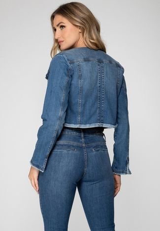 Jaqueta Jeans Bolso com Corrente