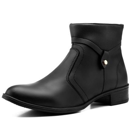 Bota Navit Shoes Com Ziper Cano Curto Com Salto Country Detalhe Metal Preto - Marca Navit Shoes