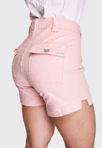 Shorts Feminino HNO Jeans Cintura Alta com Elastano Rosa