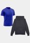 Kit Camiseta Dry Academia Treino   Moletom Com Capuz Masculino Azul/Chumbo - Marca Life