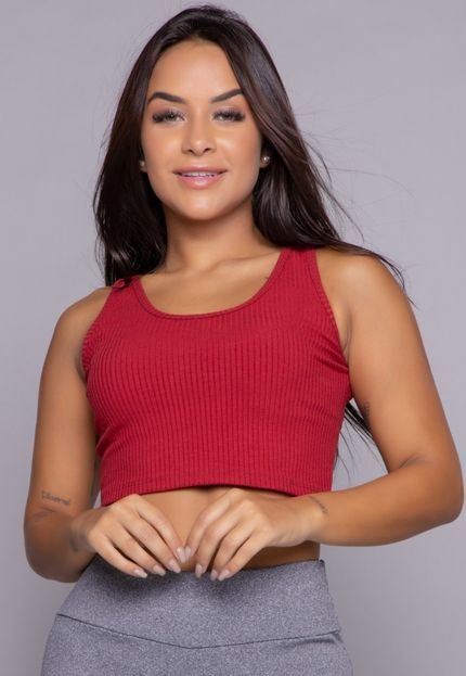 Cropped Regata Canelado Vekyo Feminino Vermelho - Marca VEKYO