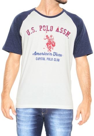 Camiseta U.S. Polo Raglan Branca/Azul-Marinho