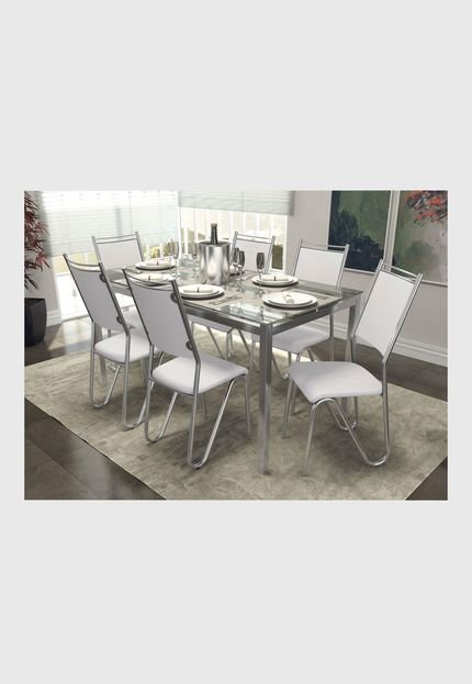 Conjunto Mesa Reno com 6 Cadeiras Londres Branco e Cromado Kappesberg Crome - Marca Kappesberg