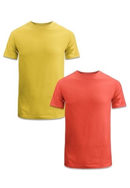 Kit 2 Camisetas Masculinas Algodão Básica Sem Estampa Macia Tamanho Adulto Sublimação Techmalhas Amarelo/Laranja - Marca TECHMALHAS