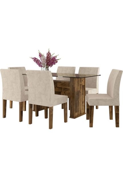 Conjunto Mesa de jantar Europa com 6 cadeiras Marrom RV Móveis - Marca Rv Móveis