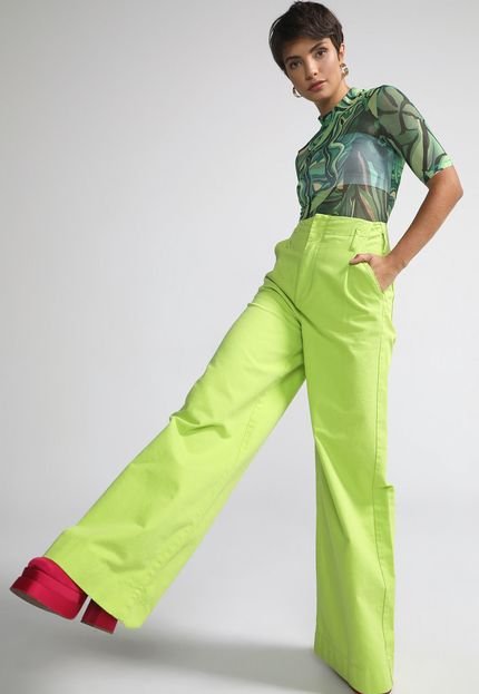 Calça Sarja Colcci Pantalona Color Verde - Marca Colcci