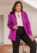 Blazer Liso Social Feminino Plus Size Com Pedrarias G G1 G2  Azul - Marca Predilects Plus