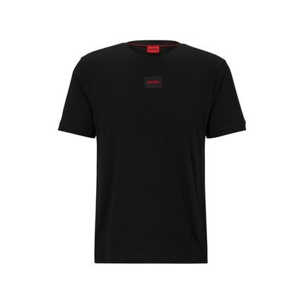 Camiseta De Algodão De Ajuste Regular Com Rótulo De Logotipo Vermelho - Marca HUGO