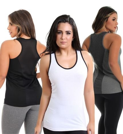 Kit 3 Camisetas Feminina Fitness Telinha  nas Costas - Marca Sallada Mista