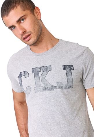 Camiseta Calvin Klein Jeans Lettering Cinza - Compre Agora