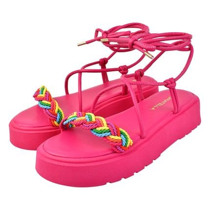Sandália Feminina Plataforma Gladiadora Corda CM Calçados Tira Colorida Verão Macia Leve Pink - Marca Monte Shoes