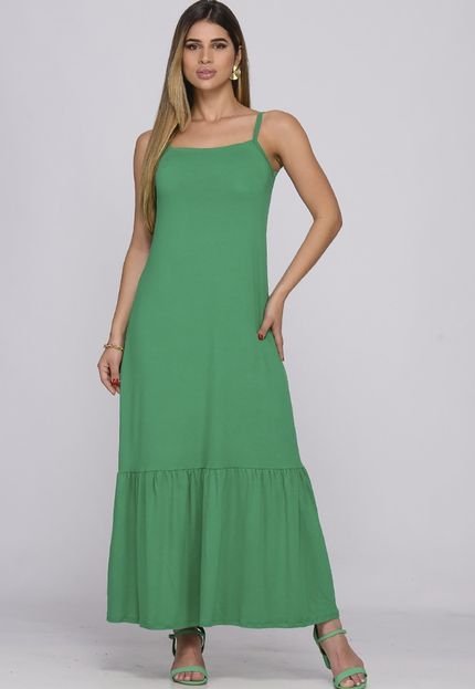 Vestido Longo de Alças Finas e Barra Rodada B’Bonnie Muriel Verde Bandeira - Marca BBonnie