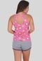 Pijama Regata Juju Feminino Tecido Refrescante Gato Rosa - Marca Click Mais Bonita