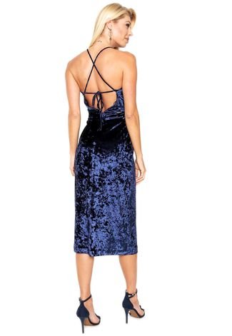 Vestido Lebôh Midi Veludo Selena Azul-Marinho