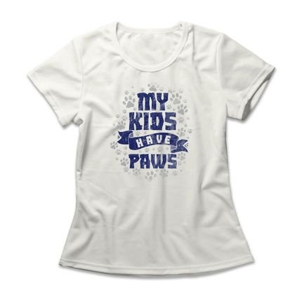 Camiseta Feminina My Kids Have Paws - Off White - Marca Studio Geek 