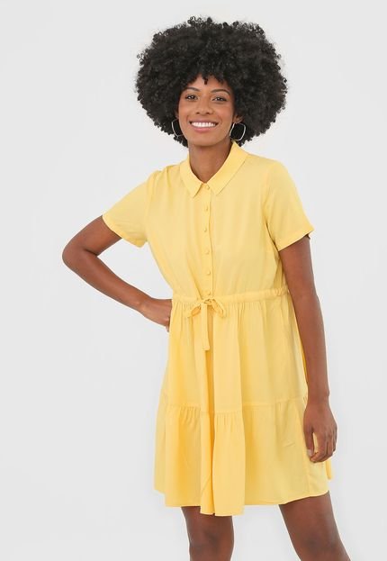 Vestido Chemise Vero Moda Curto Amarração Amarelo - Marca Vero Moda