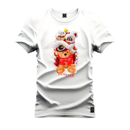 Camiseta Plus Size Agodão T-Shirt Unissex Premium Macia Estampada Urso Natalino - Branco - Marca Nexstar