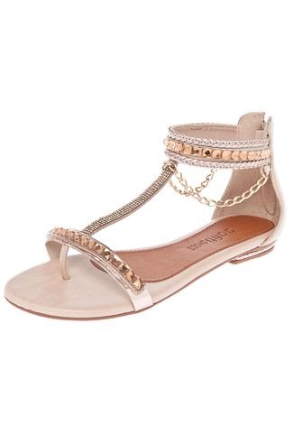 Rasteira DAFITI SHOES Com Pedras Nude - Compre Agora