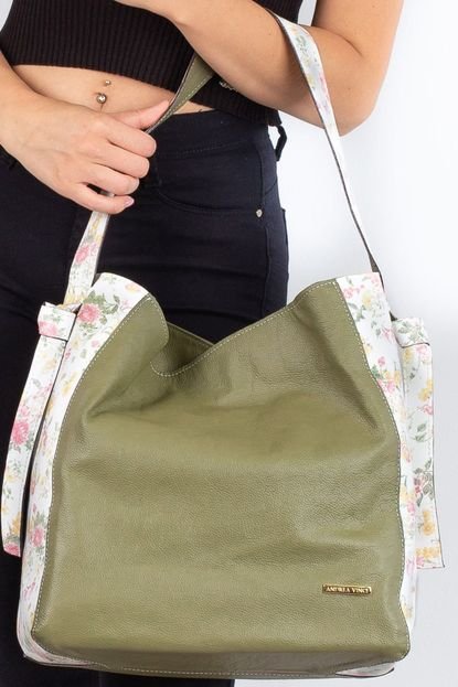 Bolsa sacola de ombro em couro estampado Mara - Floral - Marca Andrea Vinci