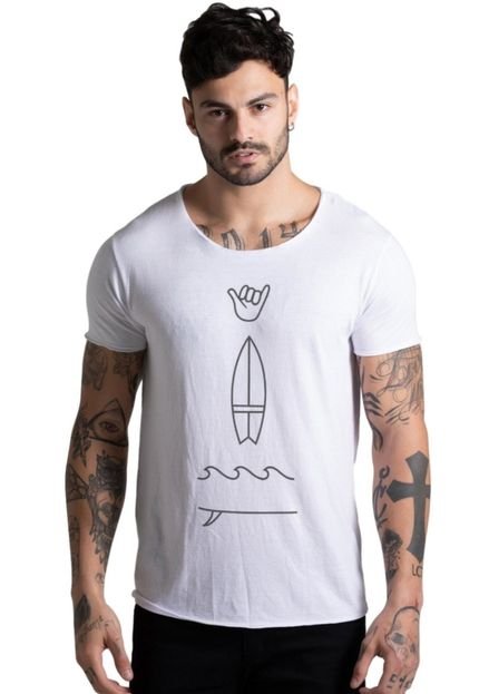 Camiseta Joss Corte a Fio Hang Loose Branco - Marca Joss