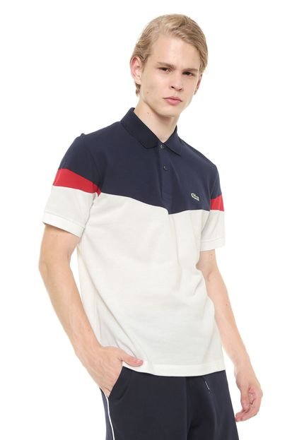 Camisa Polo Lacoste Classic Color Block Off-white/Azul-marinho - Marca Lacoste