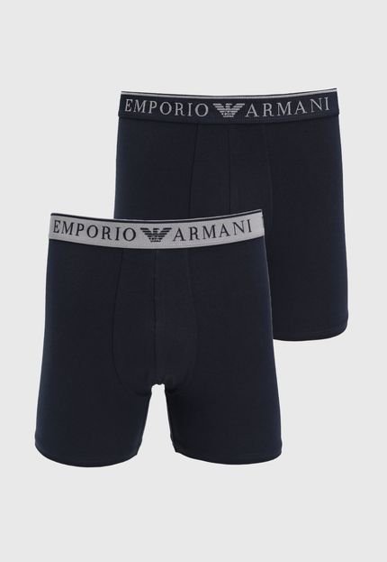 Kit 2pçs Cueca Emporio Armani Underwear Boxer Lisa Azul-Marinho - Marca Emporio Armani Underwear
