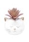 Cachepot Cerâmica Com Planta Artificial Cat Face Branco 7,8X7,5X8,2 Cm Urban - Marca Urban