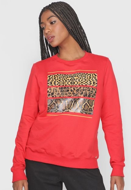 Blusa de Moletom Fechada Cativa Animal Print Vermelho - Marca Cativa