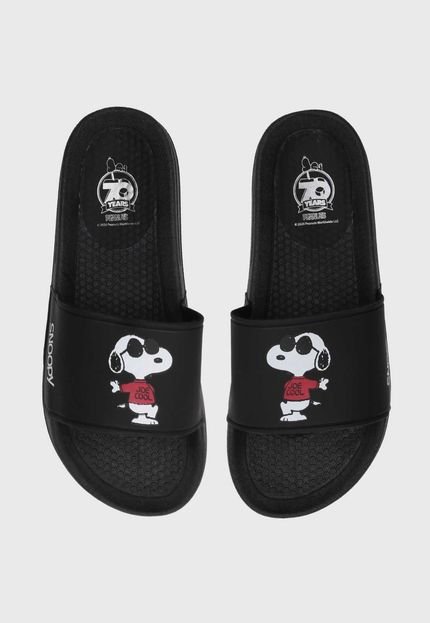 Rasteira Slide Snoopy Joe Cool Peanuts 70 Anos Preta - Marca Snoopy