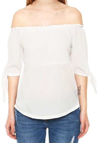 Blusa Off Shoulder With Bows At Sleeves Blanca 7.5 - Calce Regular - Ahora | Dafiti Chile