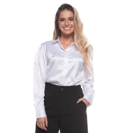Camisa Botão Clássica Feminina Cetim Toque de Seda Branco G Branco - Marca TEODORO CAMISARIA