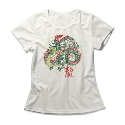 Camiseta Feminina Dragão Oriental - Off White - Marca Studio Geek 