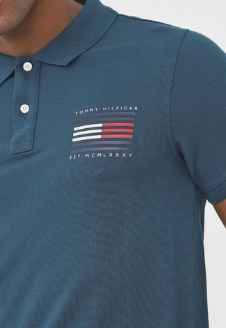 Camisa Polo Tommy Hilfiger Slim Logo Azul-Marinho