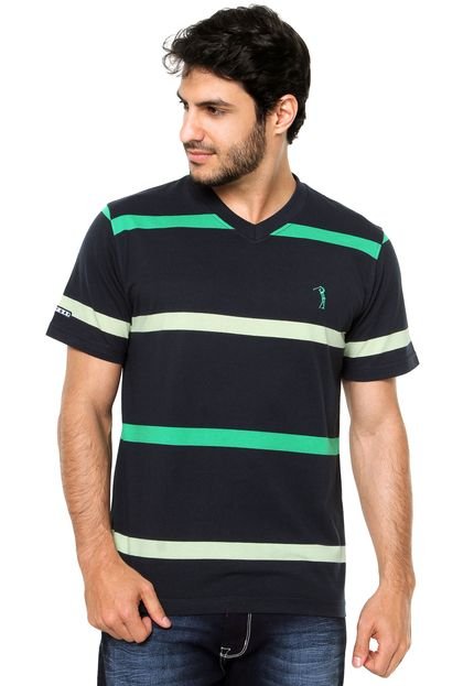 Camiseta Manga Curta Aleatory Listras Azul-Marinho/Verde - Marca Aleatory