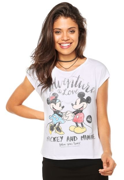 Blusa Cativa Mickey e Minnie Amor e Aventura Branca - Marca Cativa Disney